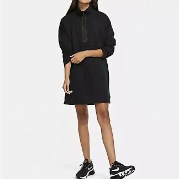 Nike Tech Fleece Black Zip Neck Dress - Picture 1 of 6